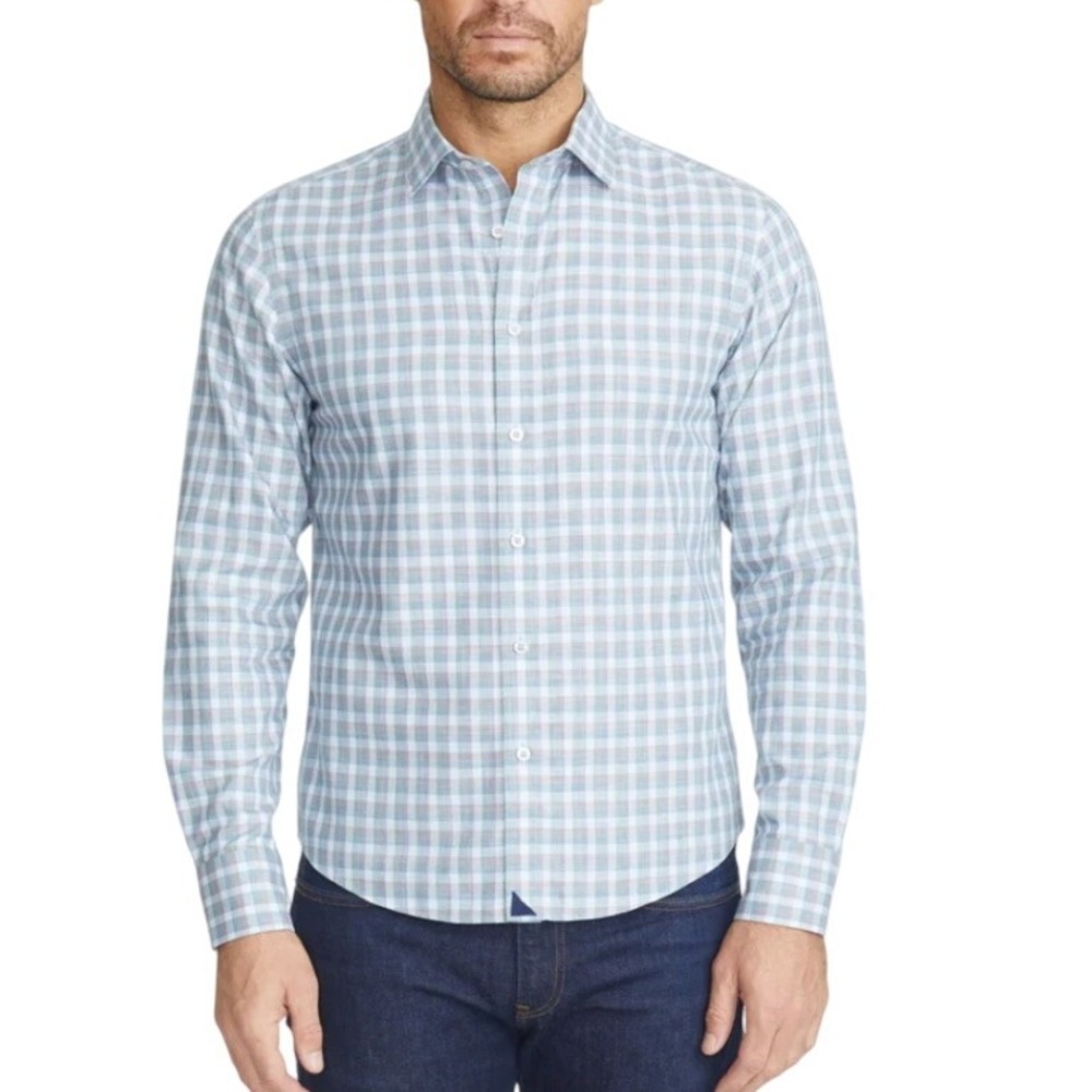 UNTUCKit Giacomo Slim Fit Wrinkle Free Shirt, Blue, Green & Tan Check, Size XL